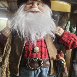 Festive Santa Claus Holiday Decor with Red Plaid Outfit